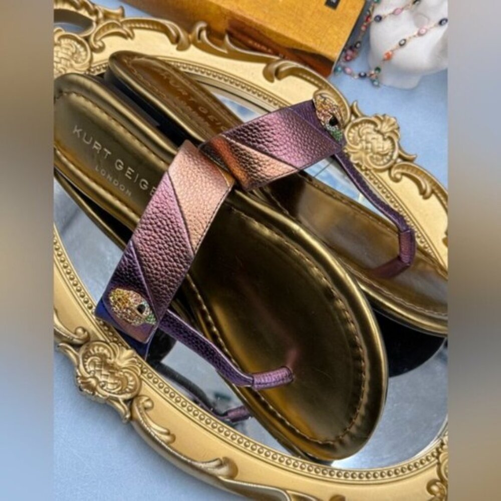 🆕 KURT GEIGER LONDON 🧿 NWOB Kensington T-Bar Sandal, Metallic Rainbow, Sz US 7 - Picture 11 of 13